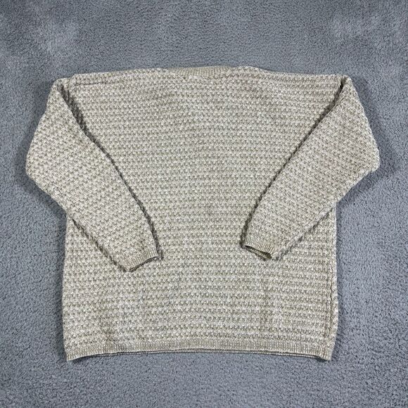 VINTAGE Napoliello Sweater Men XL Beige Cable Knit Preppy Made USA 90s Henley - Picture 3 of 6